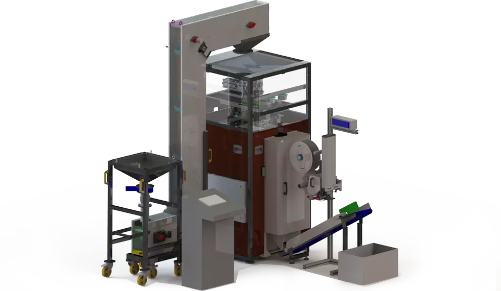 T-Fill&Seal™ was designed with the purpose of dosing and packaging grains made of metal or other materials with known weight in a very precise way, and can be combined with other machines, according to each operator's specific needs.
